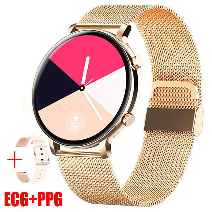 Black Bluetooth smartwatch with stainless steel strap on a wrist, showing call and health stats on screen.