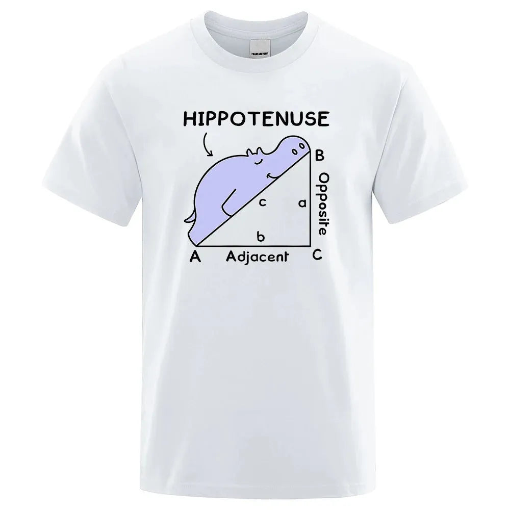 Funny Hippotenuse Opposite Adjacent mathematics graphic printed on a loose-fit cotton T-shirt.