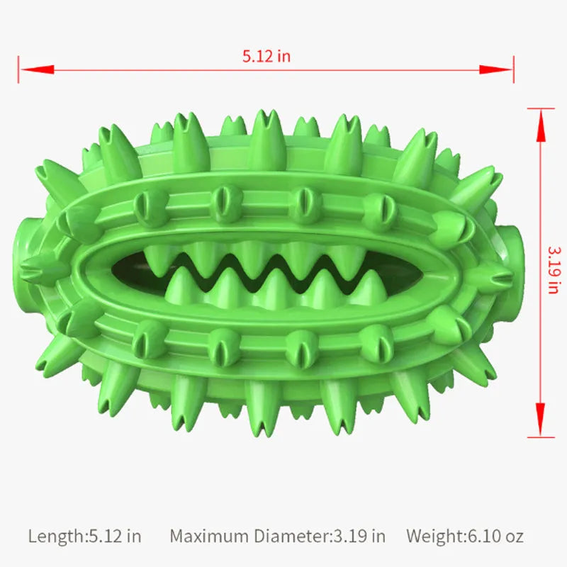 Green or yellow cactus-shaped dog toothbrush chew toy made from food-grade rubber on a white background.