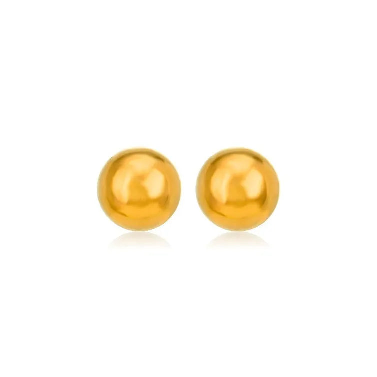 Stainless steel ball stud earrings with gold or silver plating in 3mm, 4mm, 5mm, and 6mm sizes
