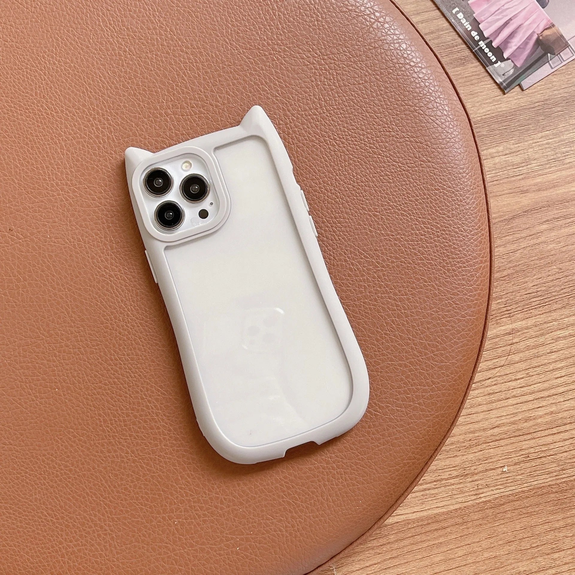 Acrylic high version cat ears phone case for iPhone 17 series in pink, with TPU bumper and clear back