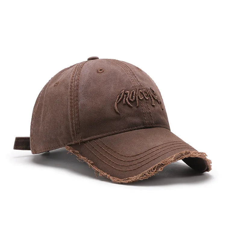 Men's cotton baseball cap with three-dimensional embroidery of English letters, dome crown, adjustable fit, black colour