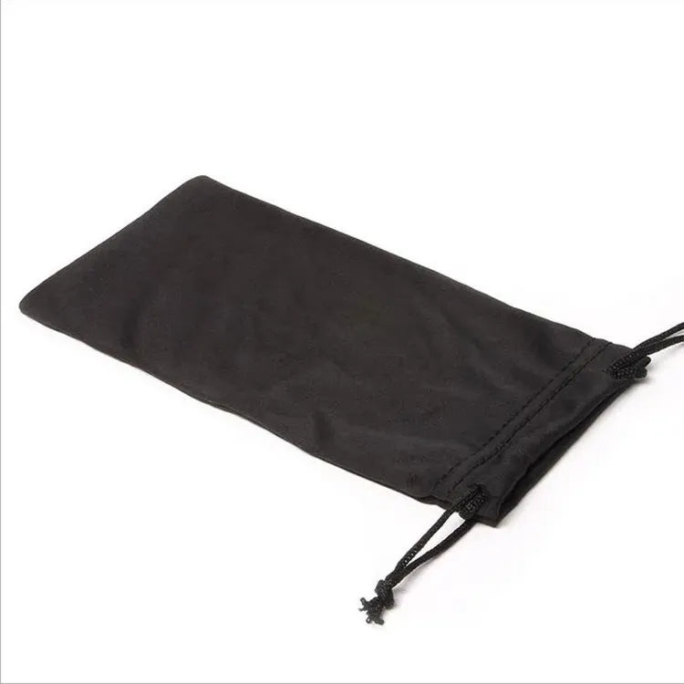 Black flannel sunglasses storage bag measuring 9x17cm for outdoor carrying and pressure protection