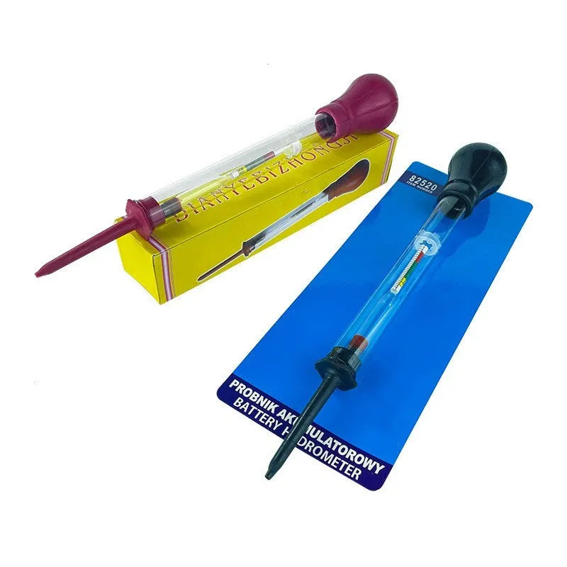 Electrohydraulic hydrometer for battery electrolyte measurement with glass construction and suction-type operation