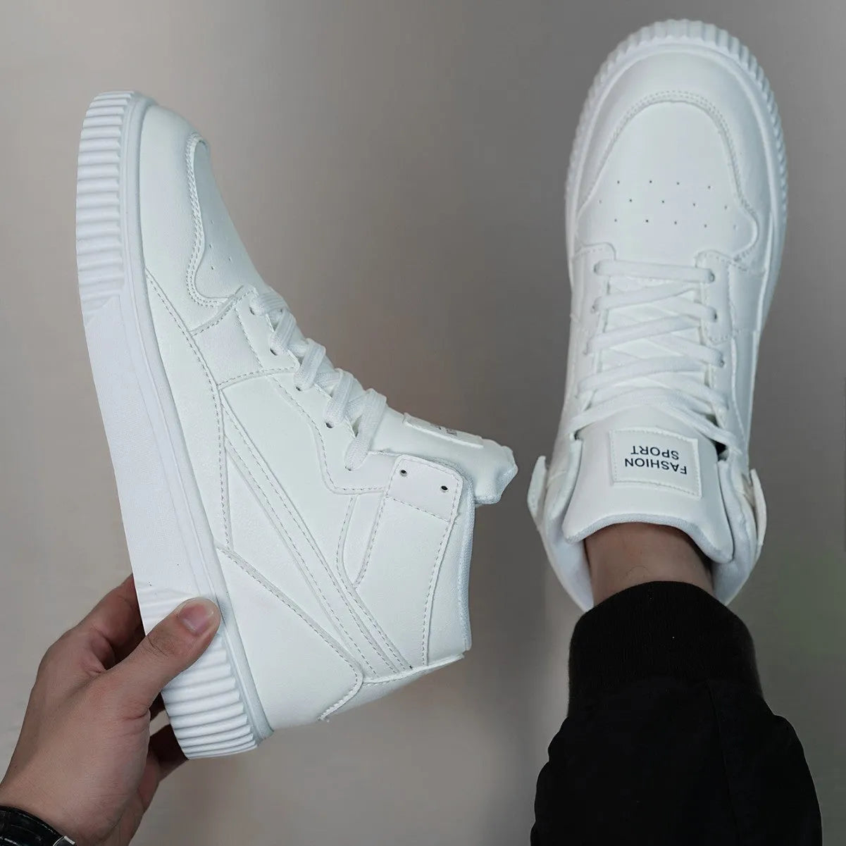 White men's casual shoes with round toe and microfiber upper for autumn winter wear