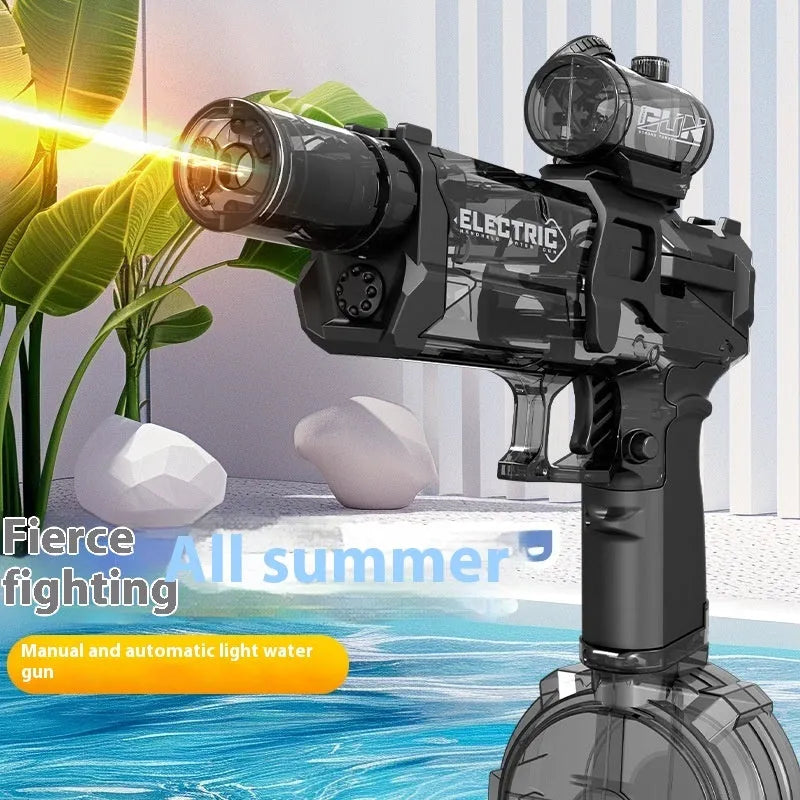 Fire Rat electric water pistol in black, blue, or red with USB charging cable