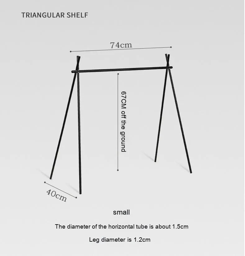 Aluminium alloy foldable triangle camping clothes drying rack with multiple hooks