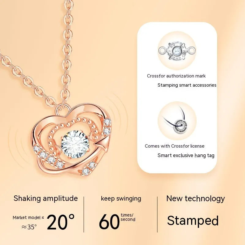 925 sterling silver heart pendant necklace with O-shaped chain and Seiko finish on white background