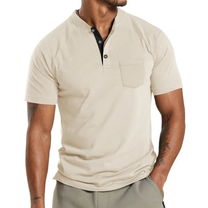 Men's plus size short sleeve button-up shirt in light grey polyester fabric with a chest pocket.