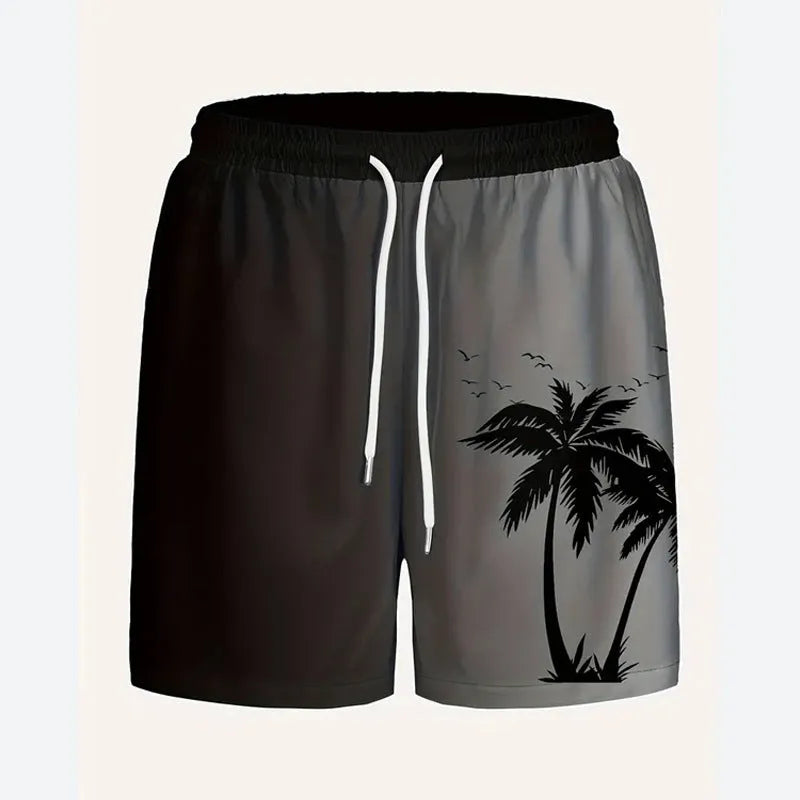 Men's loose-fit polyester casual trousers for beach and summer wear in a solid colour.