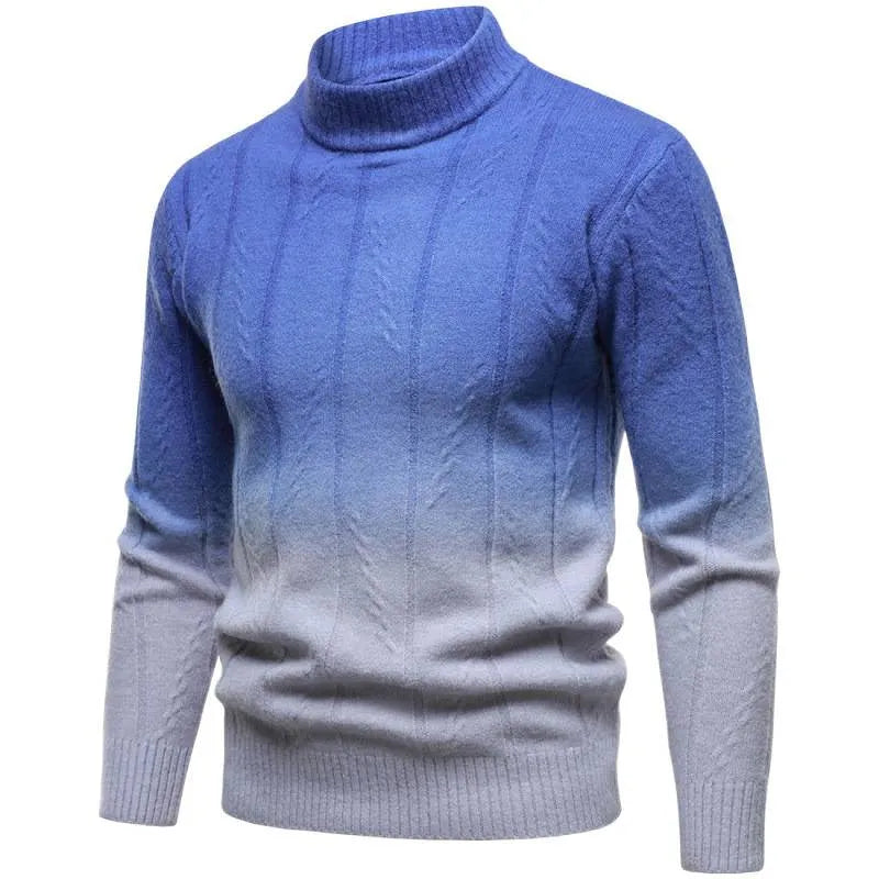 Men's gradient colour half turtleneck sweater with batwing sleeve in dark gray collar