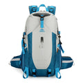 AZELA Electron 40L hiking backpack in white and navy, multiple compartments, adjustable straps, outdoor camping, daypack