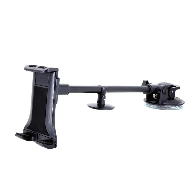 Black vehicle-mounted tablet holder with suction cup for 4-12 inch devices and iPad compatibility