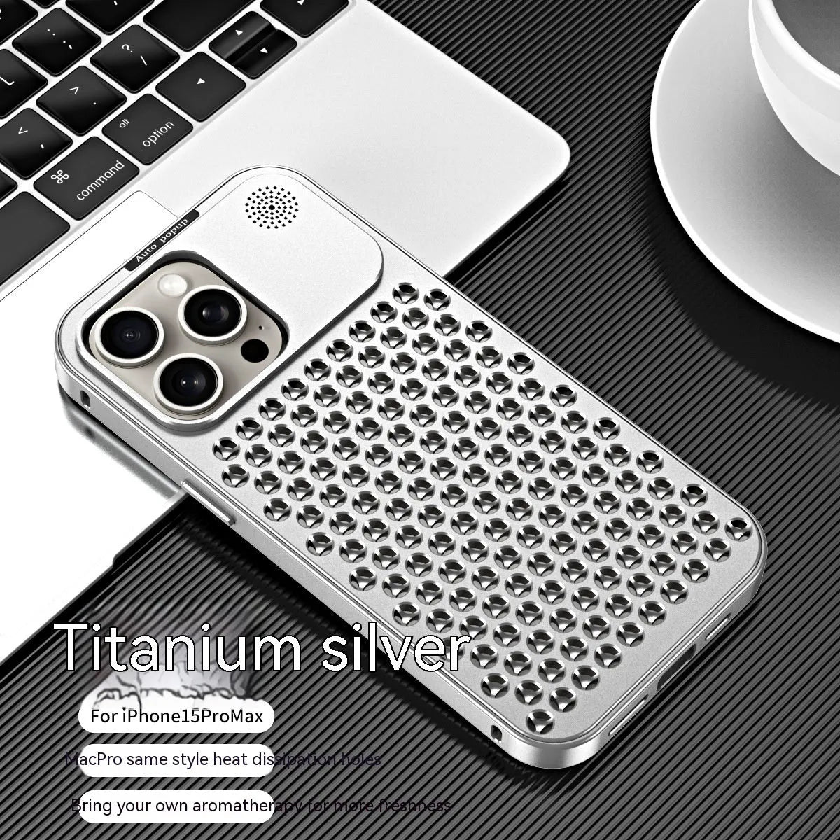 Aluminium alloy spring fastener king aromatherapy phone case for iPhone, frosted finish, magnetic anti-fall, black colour