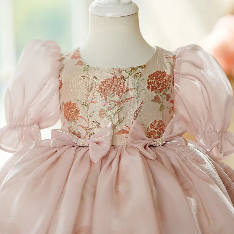 Girls' pink polyester princess-style piano performance dress suitable for height 80 to 150cm