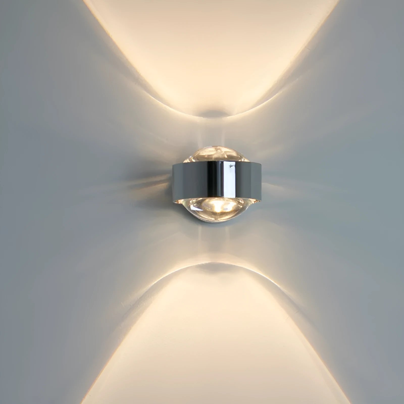 Modern small wall lamp with chrome, gold, black, and white finish options for bedside, hallway, staircase, or hotel use.