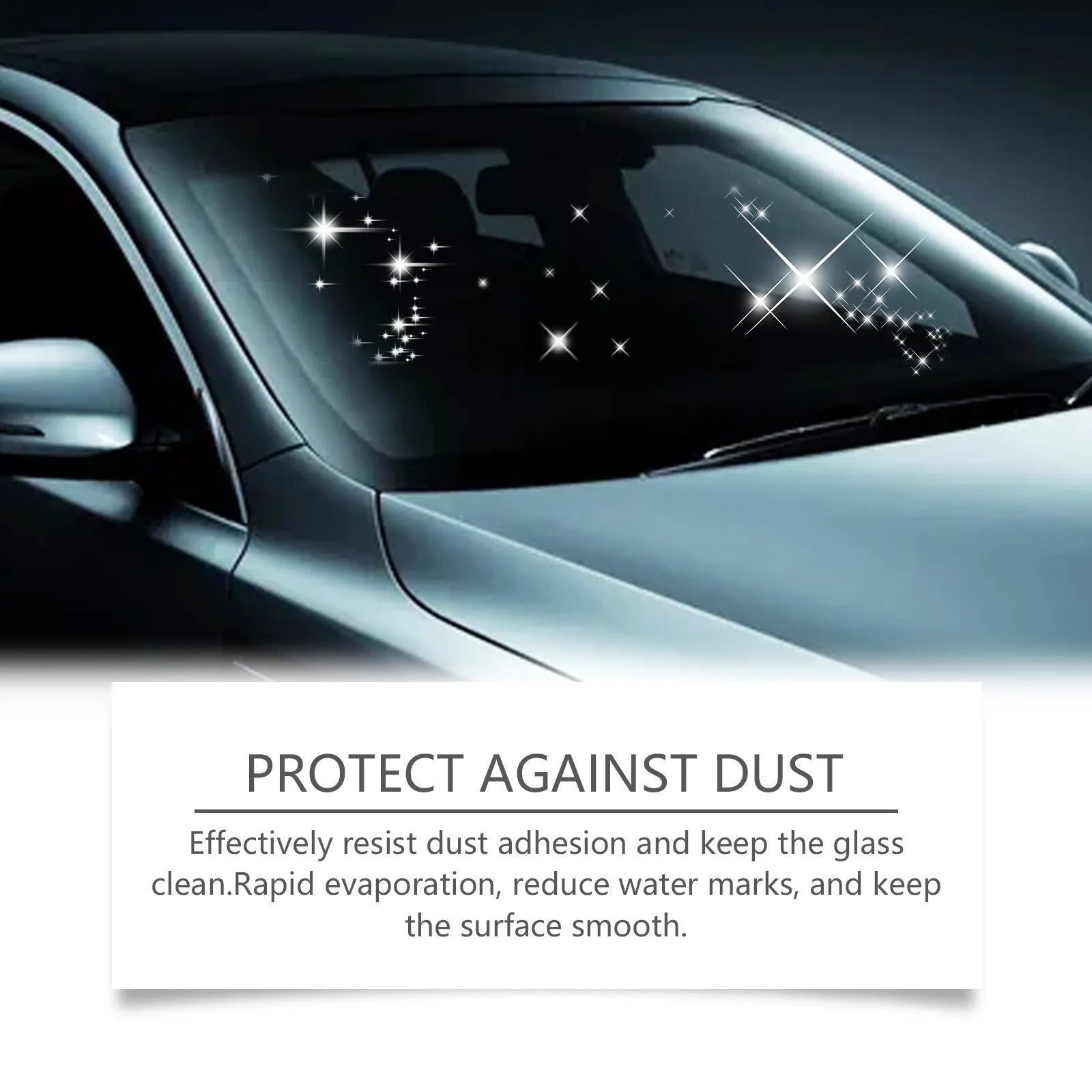 Car glass oil film cleaner with integrated liquid brush and reusable foam sprayer on a windshield