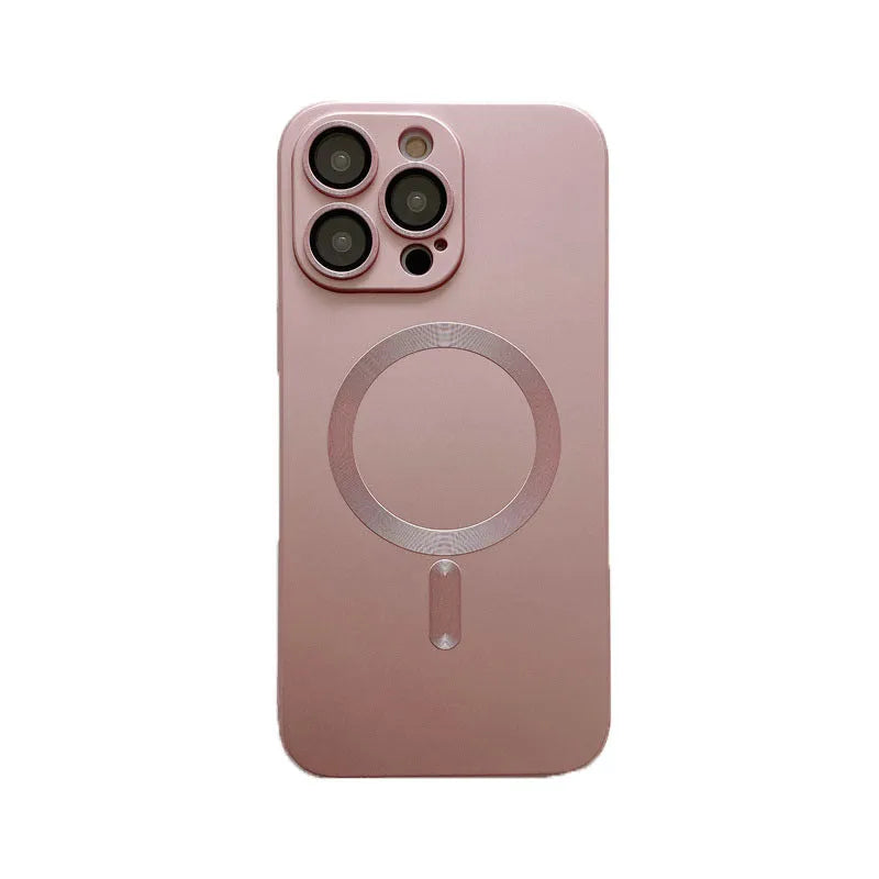 Magnetic suction liquid silica gel phone case with electroplating finish and lens film for iPhone XR
