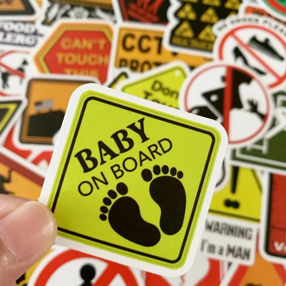Warning sign stickers 3-6cm self-adhesive 50 pack strong adhesion warning series cartoon stickers