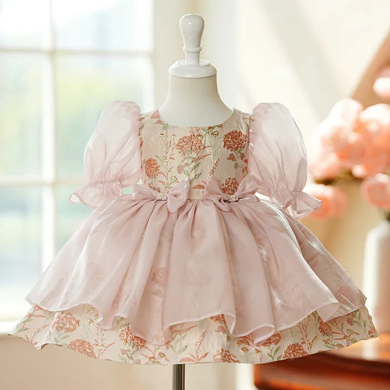 Girls' pink polyester princess-style piano performance dress suitable for height 80 to 150cm