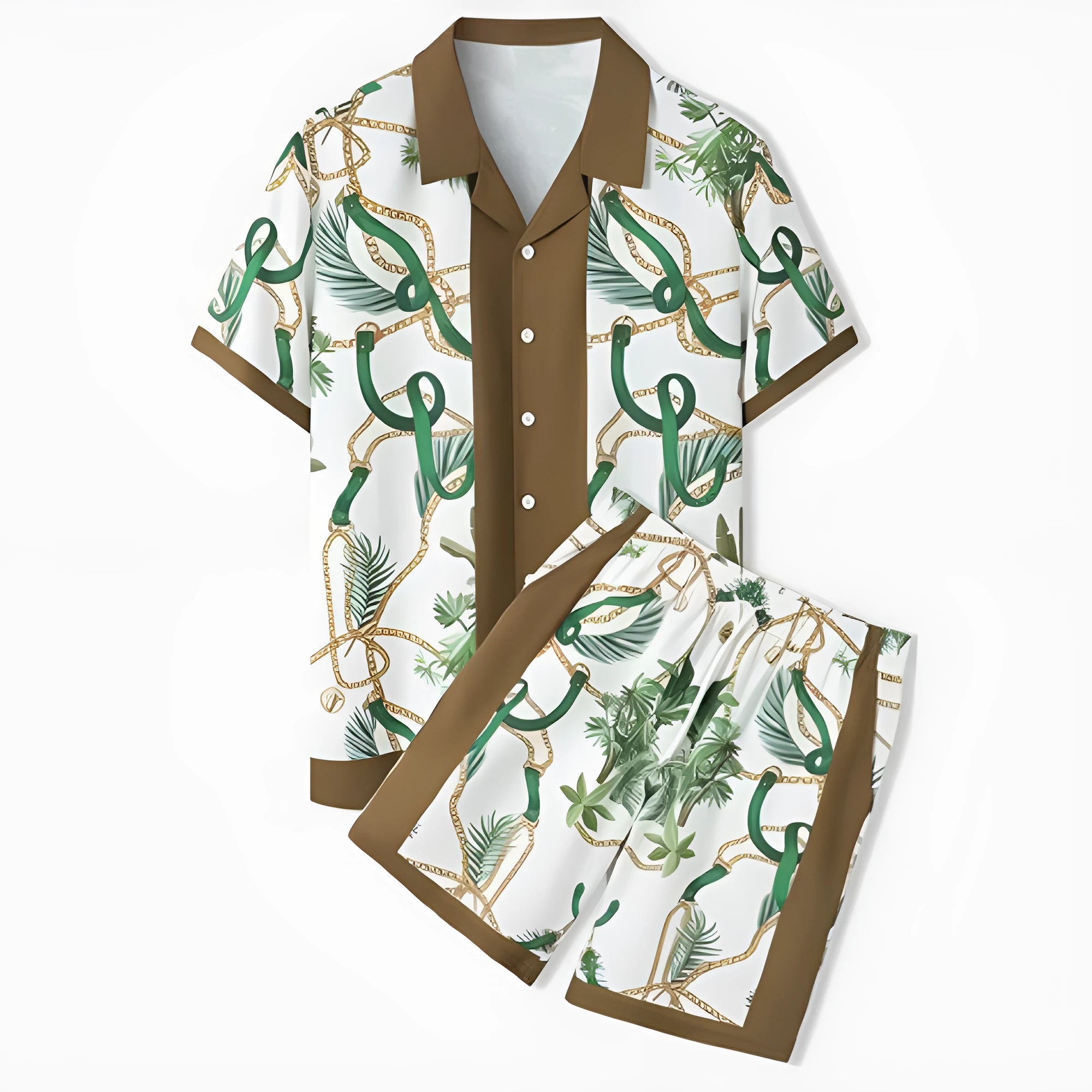 Men's and women's plaid beach shirt outfit with matching trousers in polyester fabric