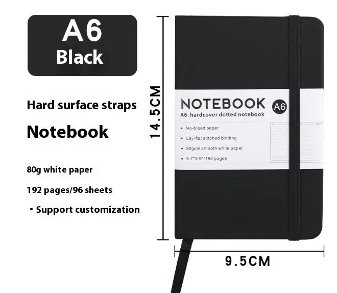 A5 PU leather strap notebook with horizontal lines available in marble and skin-feeling colours like black, blue, and gold