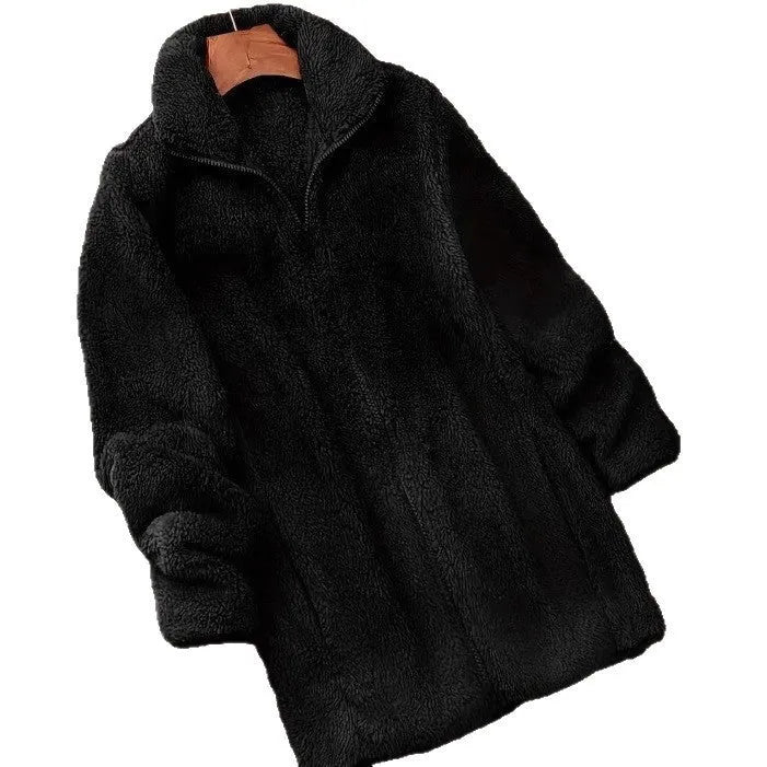 Double-sided velvet fleece outdoor coat in black, navy blue, or khaki colour