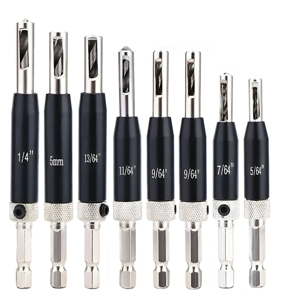 Black high speed steel woodworking hinge drill hole locator with hexagon handle for door and window hinge installation