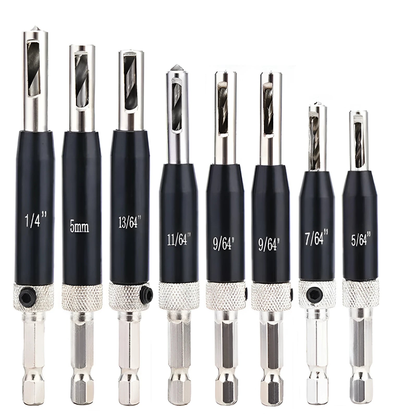 Black high speed steel woodworking hinge drill hole locator with hexagon handle for door and window hinge installation