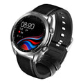 UM90 black metal smart watch with leather strap showing large screen displaying heart rate and call functions.