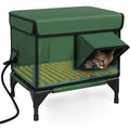 Green 900D PVC outdoor heated foldable cat house with charger for cats, sizes S M L