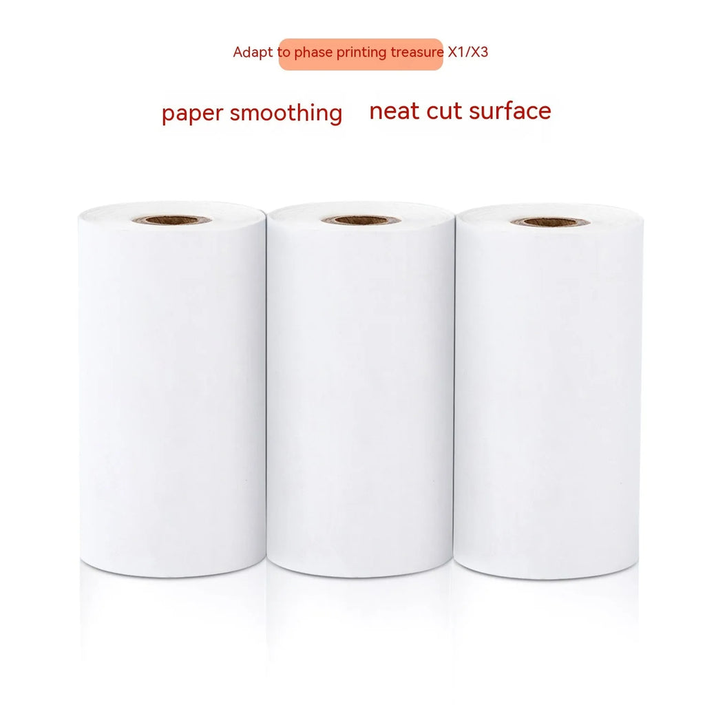 Three rolls of white 57mm by 30mm thermal paper for small printers.