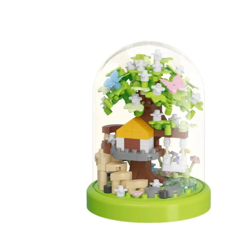 Micro particle ABS building block cherry blossom tree house puzzle set in colour box