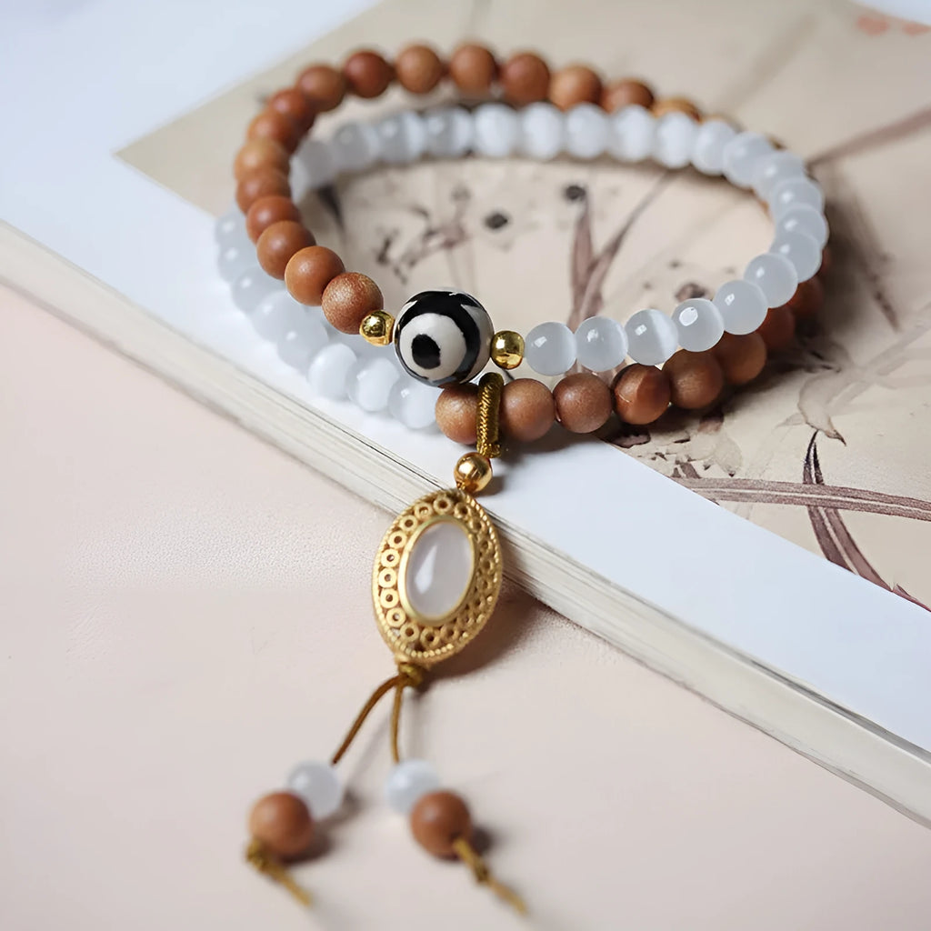 Sandalwood opal double ring women's bracelet with Tibetan beads in retro style