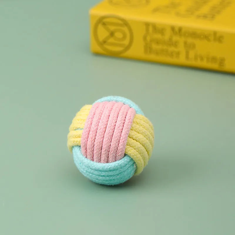 Handmade cat hair ball plush cotton toy in blue powder, green blue, or pink green colours measuring 5cm diameter