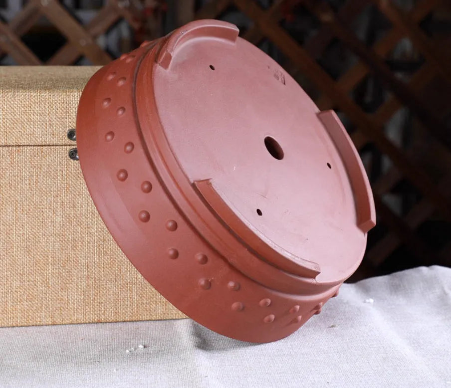 Chinese style ceramic flowerpot with purple clay finish, drum nail shape, indoor tabletop use, 16.5cm inner diameter