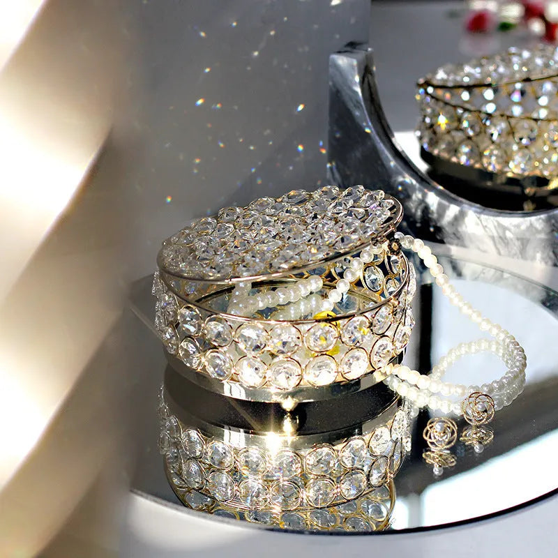European style iron jewellery box with crystal glass lid in French gold colour