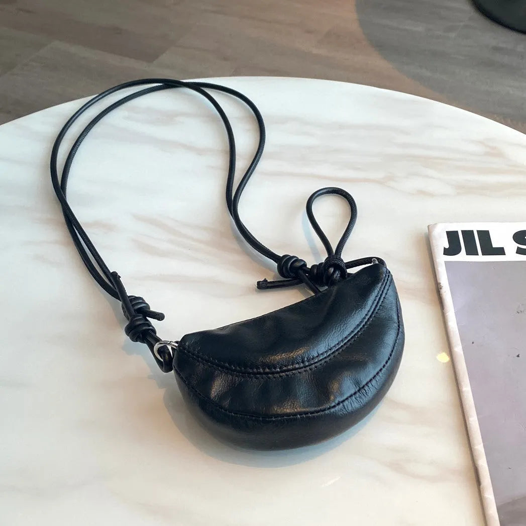Casual woman's genuine leather shoulder underarm clutch in dumpling shape, 16x11x3cm, available in five colours including black and green.