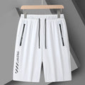 Men's black quick-drying nylon sports shorts with loose fit and elastic waistband