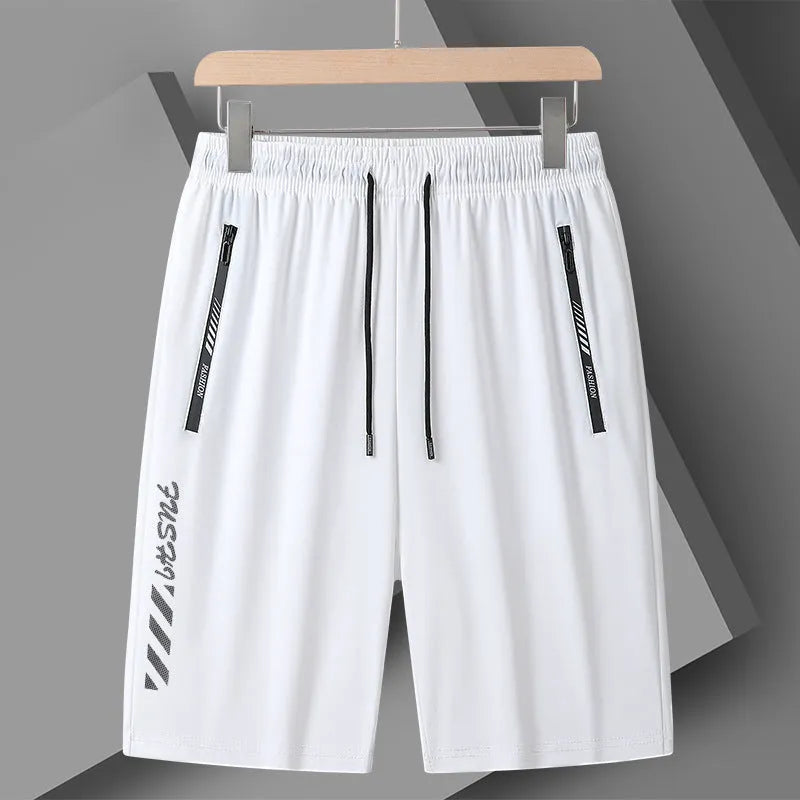 Men's black quick-drying nylon sports shorts with loose fit and elastic waistband