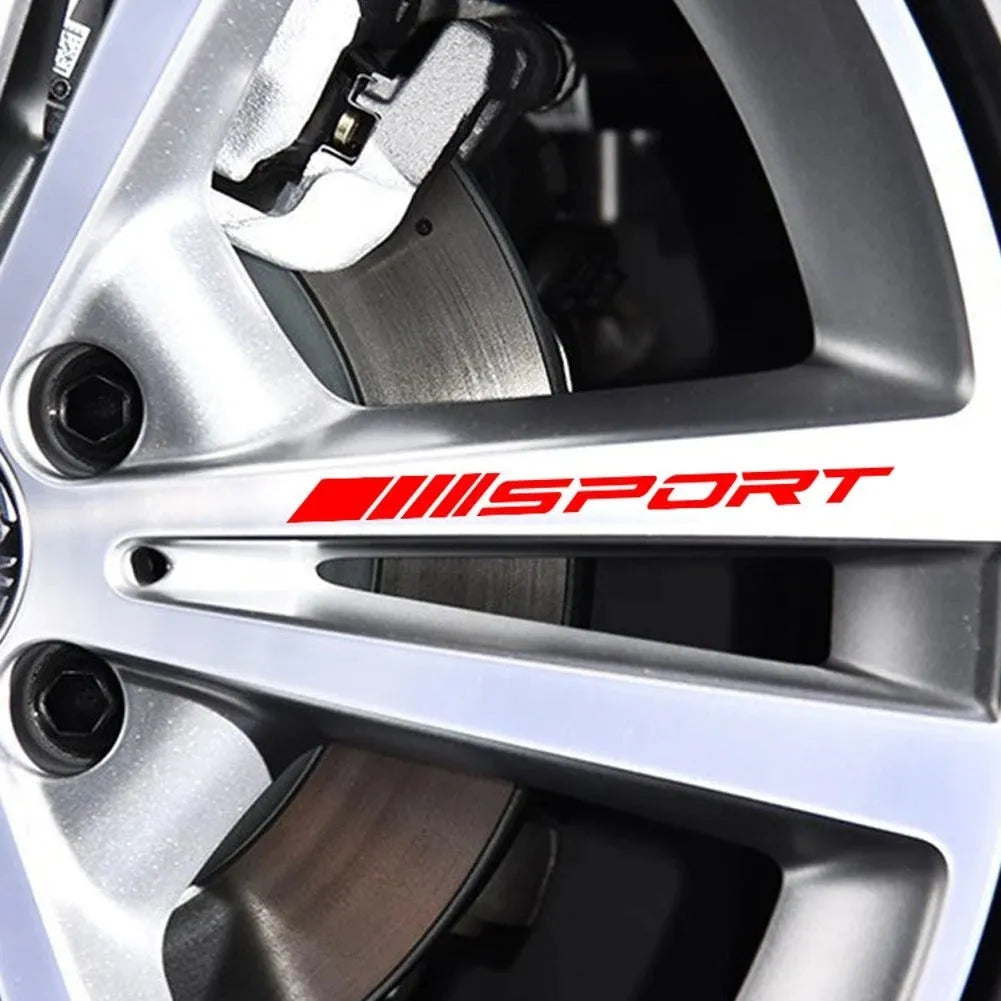 PET sports hollow design car rim stickers in black, red and white colours