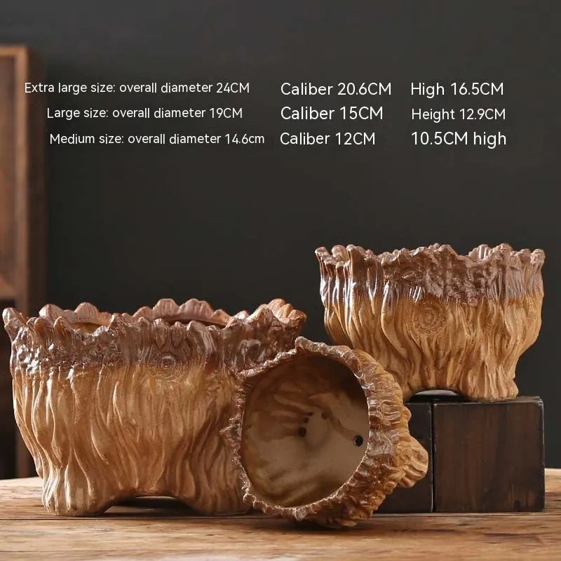 Ceramic flower pot wood shaped tree root design extra large size for succulent plants home gardening