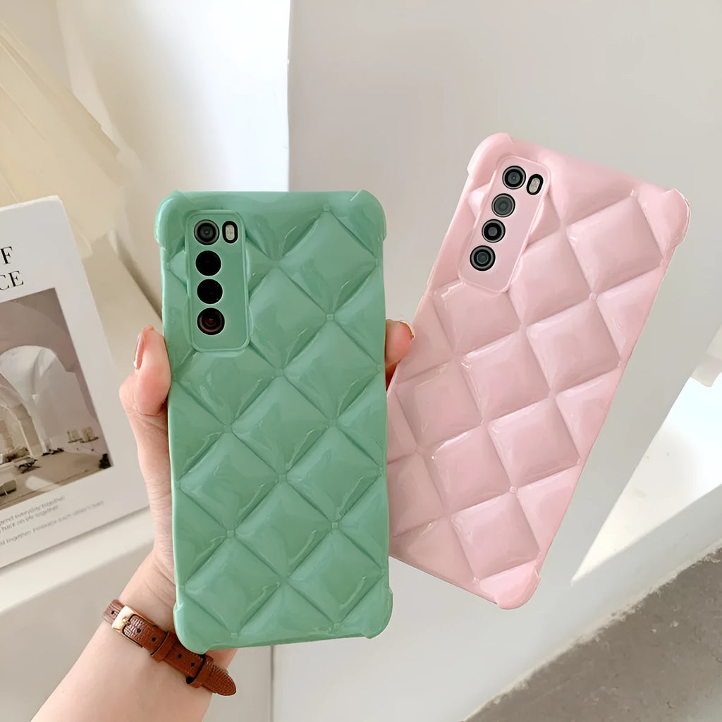 Silicone diamond phone case for Huawei models in black, green, pink and white colours