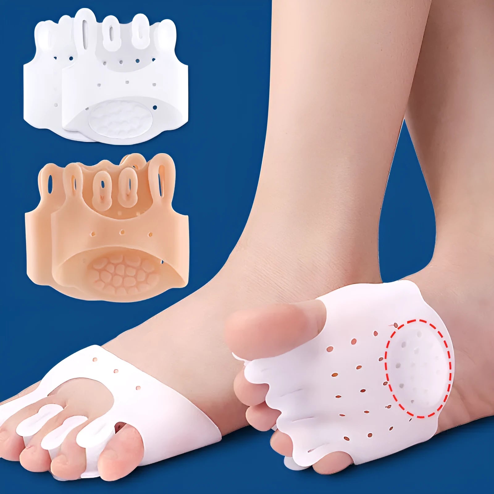 Hallux valgus split toe pad rectifier in SEBS material, skin color, average size