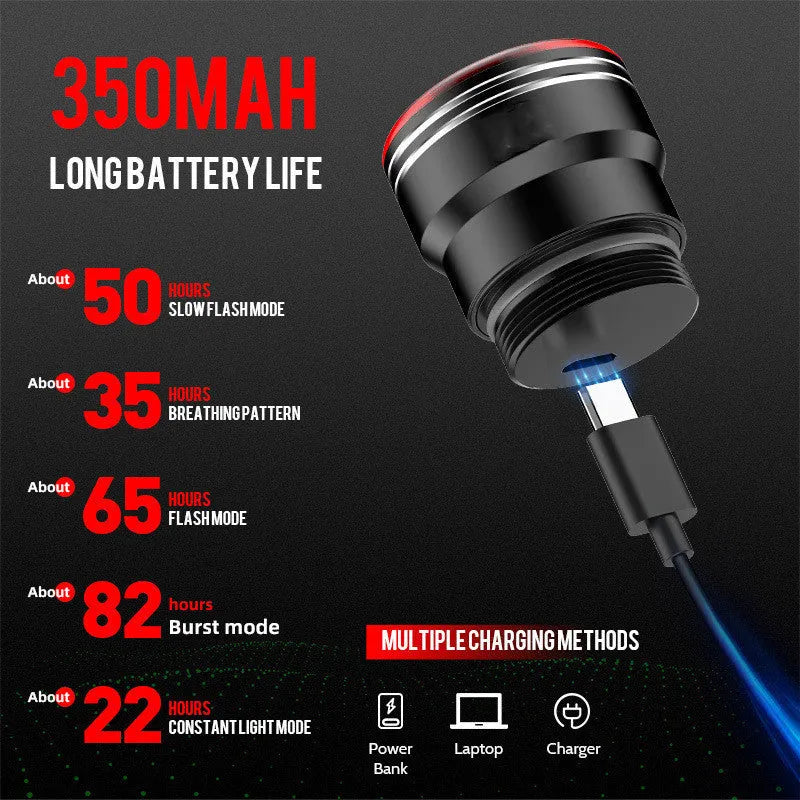Black USB rechargeable smart brake sensing bicycle taillight with aluminium shell and mounting bracket
