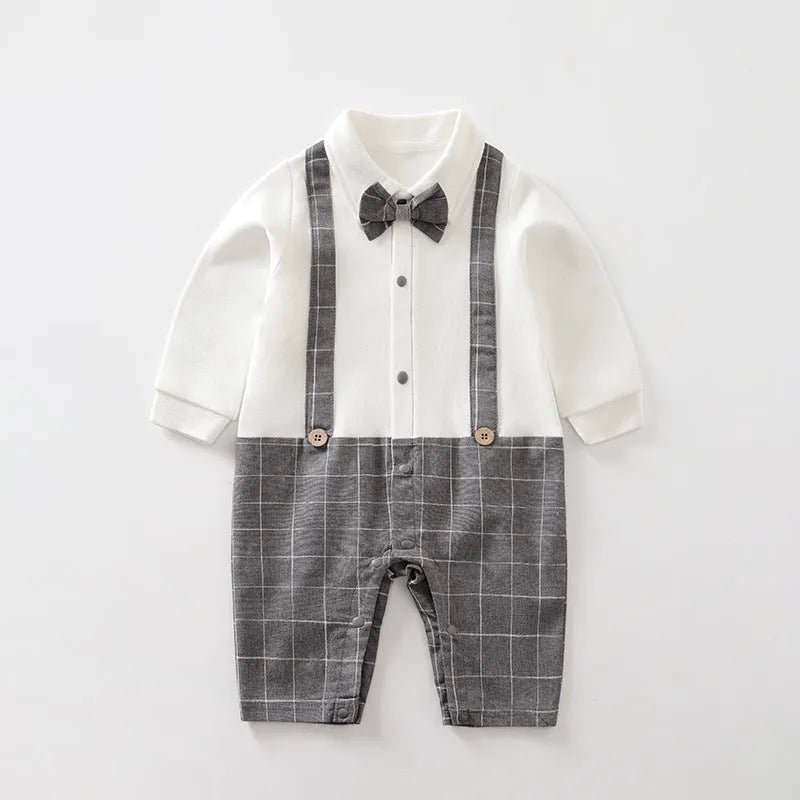 Cotton baby one-piece long sleeve Korean style bodysuit in grey, available in sizes 59-90cm
