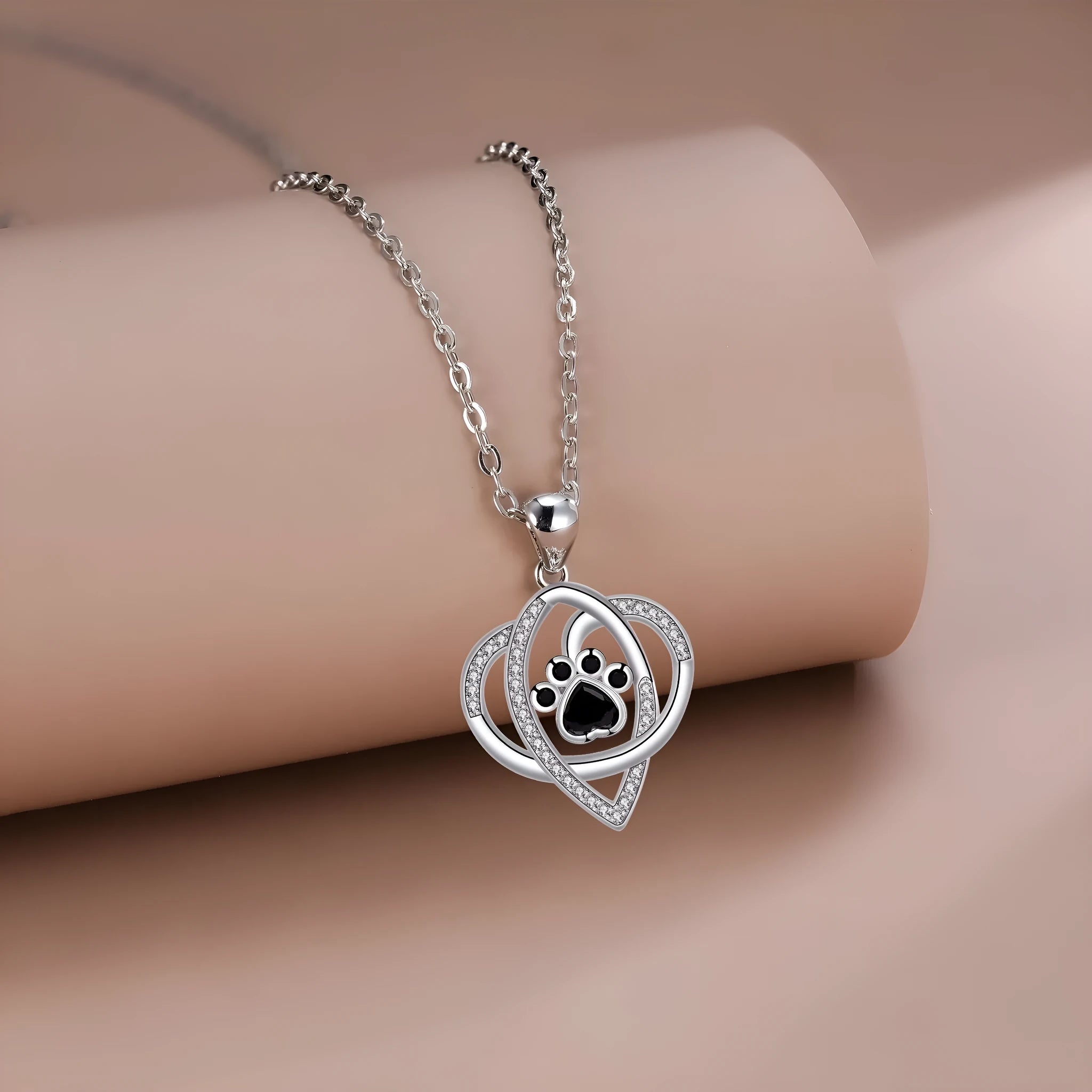 Copper dogs and cats footprints pendant necklace with electroplated finish on cross chain