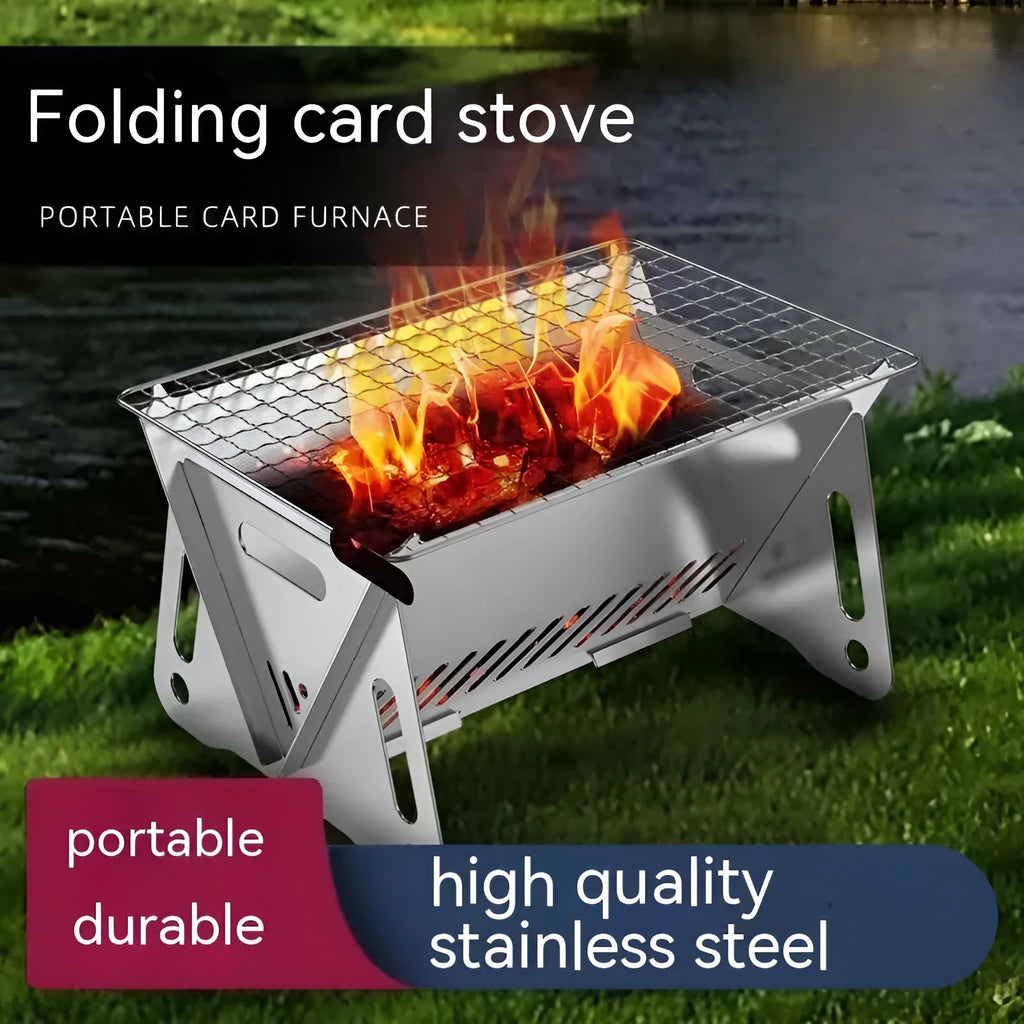 Large stainless steel folding barbecue oven with grill rack and storage bag for outdoor cooking