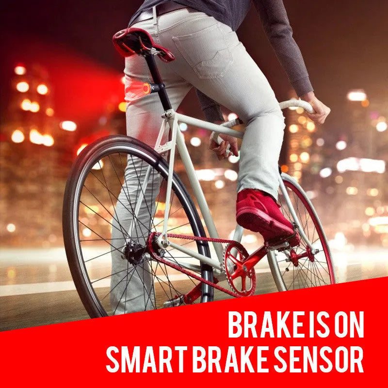 Black USB rechargeable smart brake sensing bicycle taillight with aluminium shell and mounting bracket