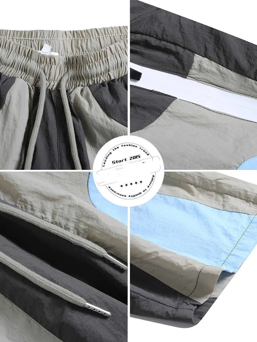Blue loose-fit quick-drying outdoor shorts with straight-leg cut and micro-elastic waistband